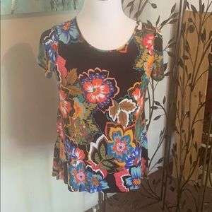 Hi low blouse multi colored tropical flowers